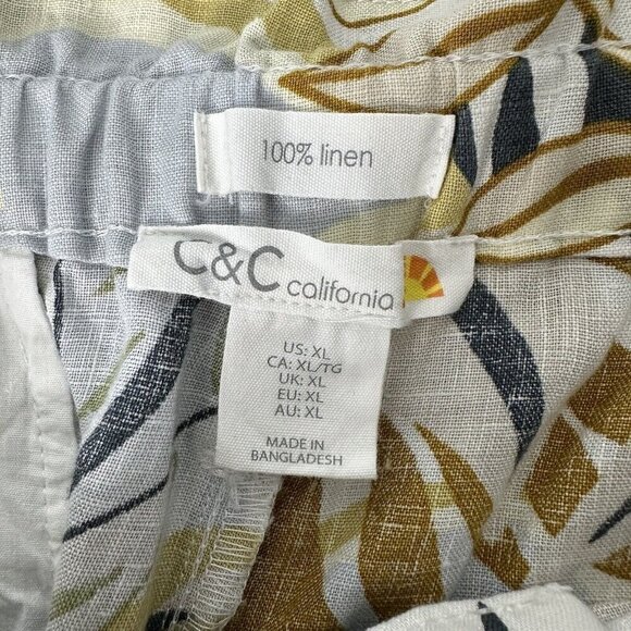 C&C California Shorts Linen Tropical Palm Print Belted XL Paper bag - Picture 5 of 11
